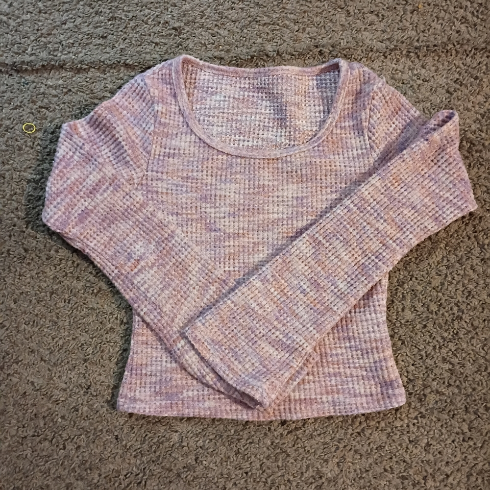 Pink Cropped Long Sleeve Knit Top
